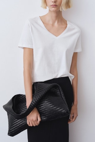 T-shirt coton col en V - Blanc
