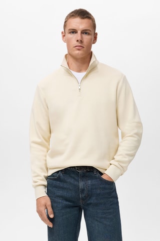 Sweat coton regular-fit à zip - Écru
