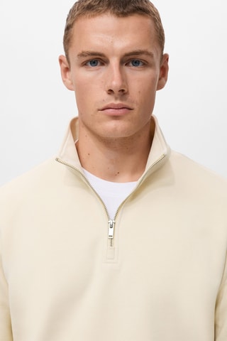 Sweat coton regular-fit à zip - Écru