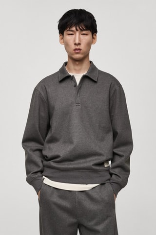 Sweat-shirt polo détail brodé - Gris