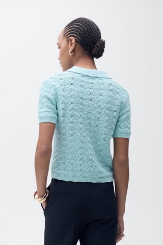 Pull-over crochet col polo - Bleu