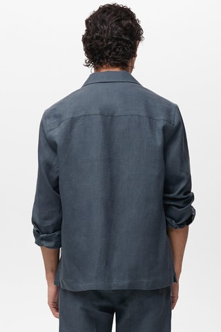 Chemise 100 % lin col bowling - Bleu