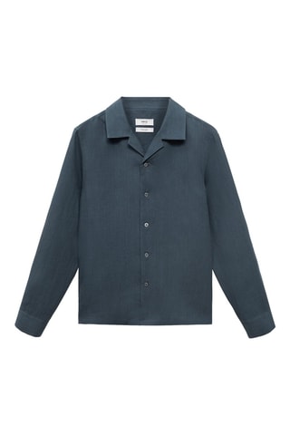 Chemise 100 % lin col bowling - Bleu