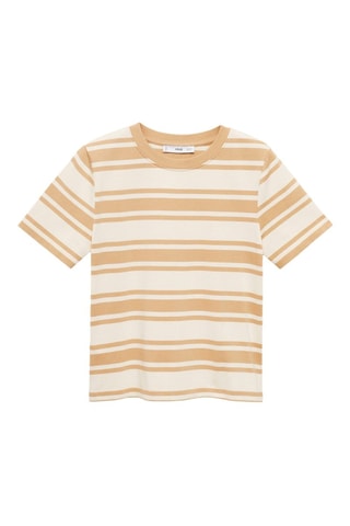 T-shirt coton col contrastant - Marron