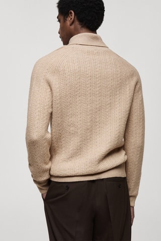 Pull-over maille torsadée col montant - Beige