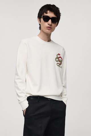 Sweat-shirt 100 % coton imprimé graphique poitrine - Blanc