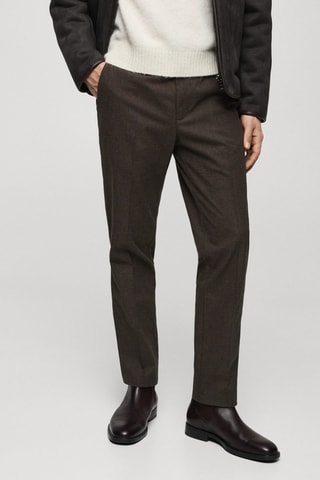 Pantalon flanelle micro pied-de-poule - Marron