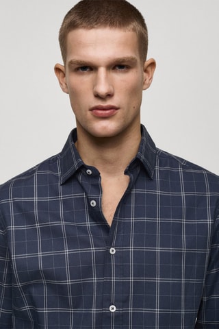 Chemise regular fit à carreaux en coton - Bleu marine