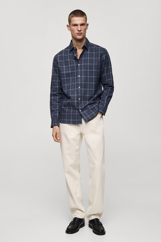 Chemise regular fit à carreaux en coton - Bleu marine