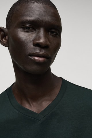 T-shirt col en V slim-fit 100 % coton - Vert