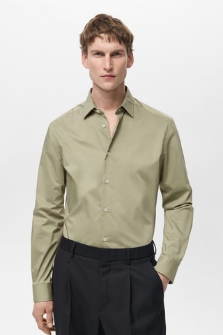 Chemise regular-fit coton stretch - Vert