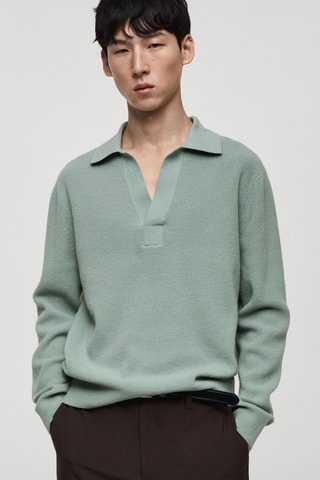 Pull-over polo maille laine mélangée - Vert