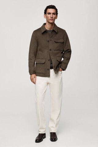 Surchemise flanelle laine mélangée - Kaki