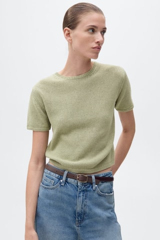 Pull en maille de coton manches courtes - Vert