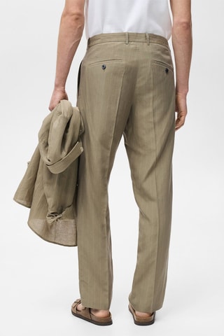 Pantalon lin fines rayures - Vert