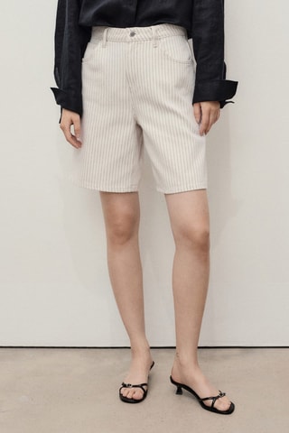 Bermuda en jean droit taille haute - Blanc