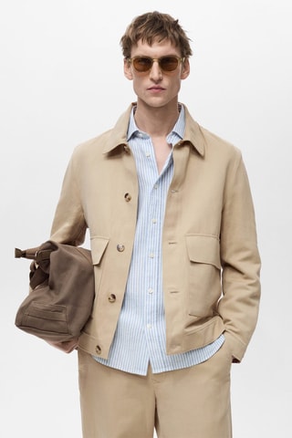 Veste en lin mélangé avec boutons - Beige