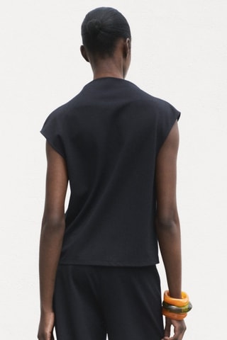 T-shirt col asymétrique froncé - Bleu