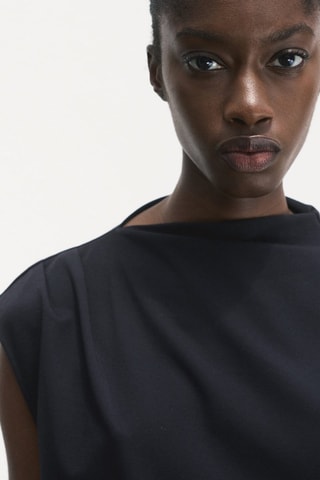 T-shirt col asymétrique froncé - Bleu