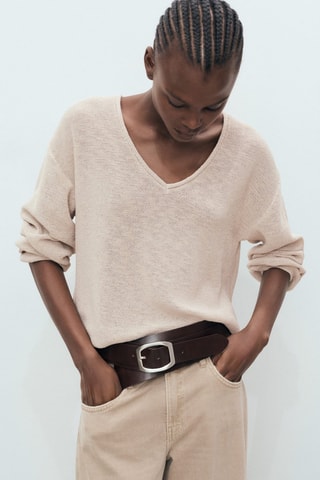 Pull-over maille col en V - Beige