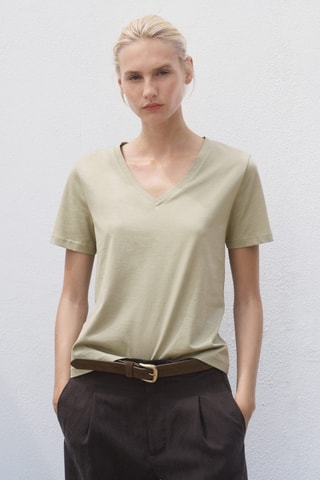 Camiseta algodón cuello pico - Verde