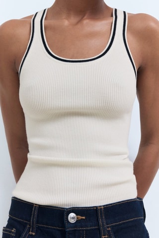 Top maille détails contrastants - Blanc