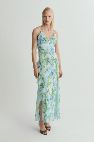 Robe à fleurs volantée - Bleu