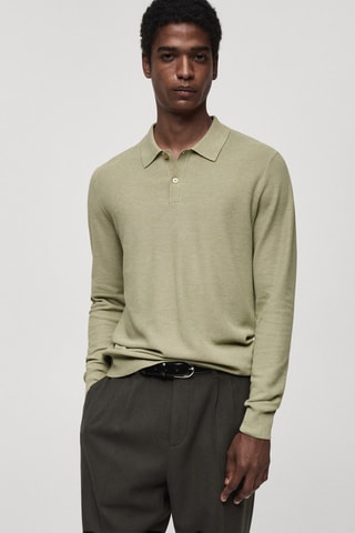 Pull-over polo maille coton microstructure - Vert