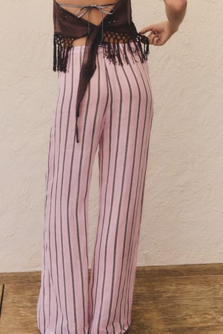 Pantalon en ramie à rayures - Rose