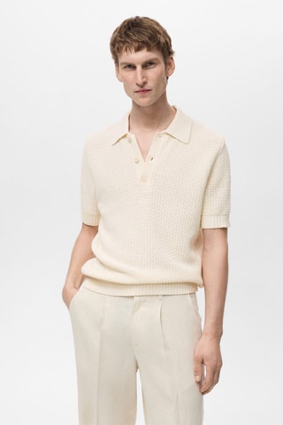 Polo maille coton ajouré - Blanc
