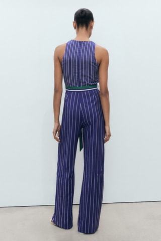 Combinaison rayures ceinture - Bleu