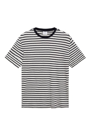 T-shirt lin slim-fit rayures - Bleu marine