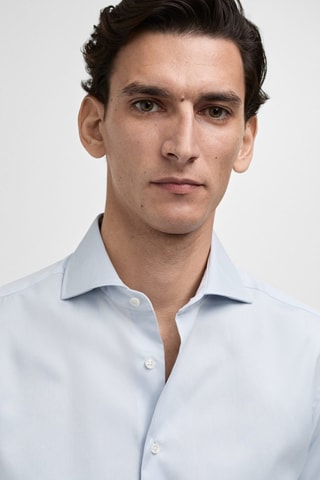 Chemise costume slim-fit tissu twill boutons de manchette - Ciel