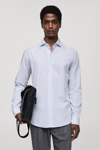 Chemise slim fit coton rayée - Ciel