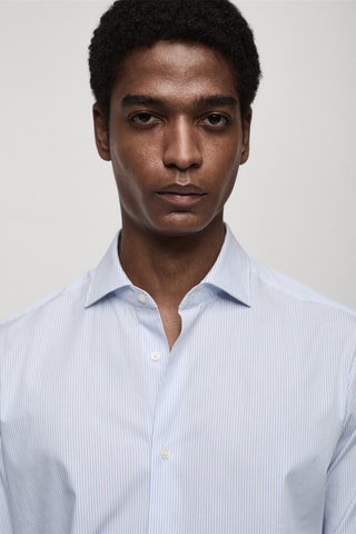 Chemise slim fit coton rayée - Ciel
