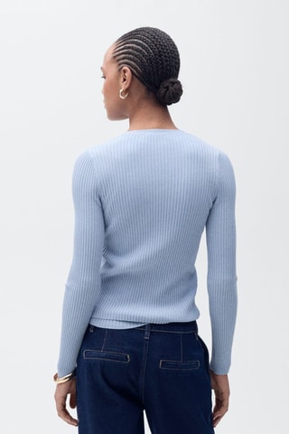 Cardigan maille côtelée col V - Bleu