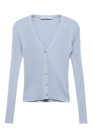 Cardigan maille côtelée col V - Bleu
