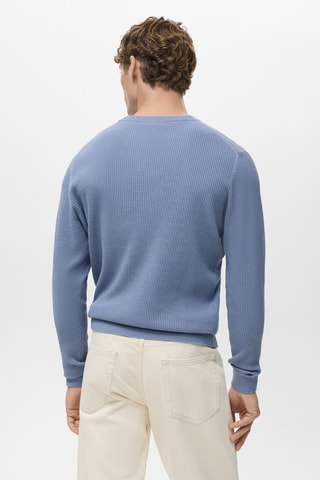 Pull coton maille fine côtelée - Bleu