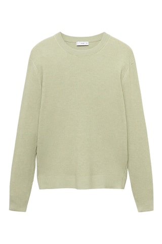 Pull coton maille fine côtelée - Vert