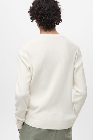 Pull coton maille fine côtelée - Blanc