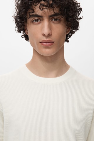 Pull coton maille fine côtelée - Blanc