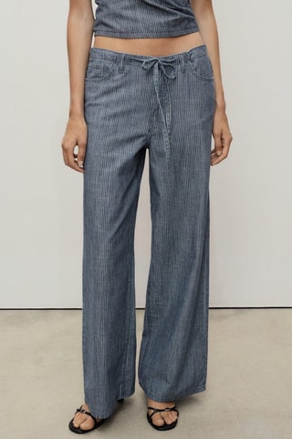 Pantalon wideleg denim avec ceinture - Bleu