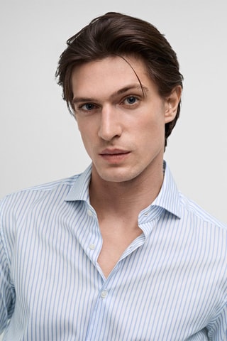 Chemise costume slim fit coton rayures - Ciel