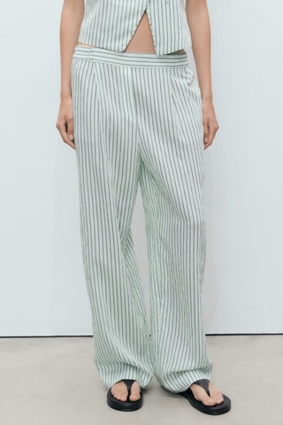 Pantalon fluide à rayures - Vert clair