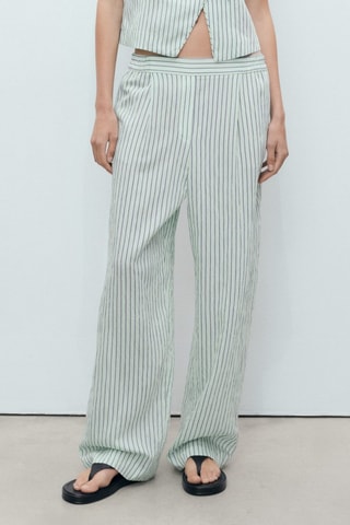 Pantalon fluide à rayures - Vert clair