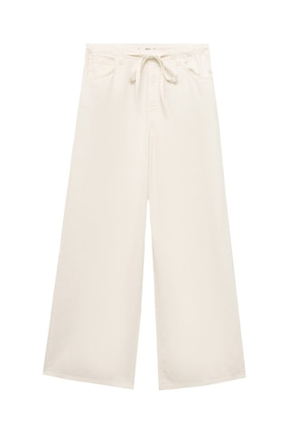 Pantalón denim wide leg cinturón - Blanc
