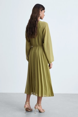 Robe plissée ceinture à nouer - Vert