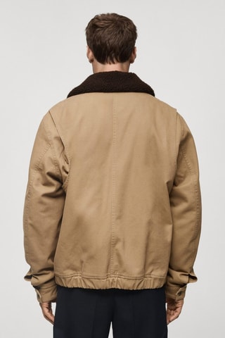 Blouson matelassé col imitation mouton retourné - Marron