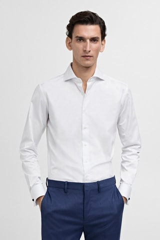 Chemise costume slim-fit tissu twill boutons de manchette - Blanc
