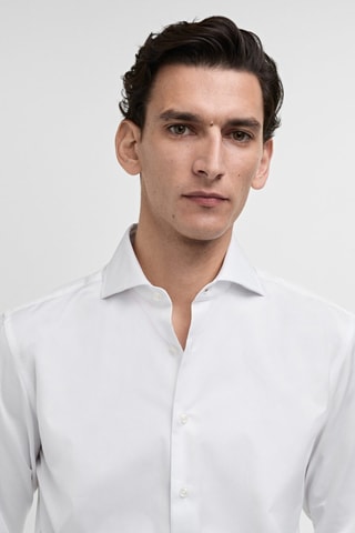 Chemise costume slim-fit tissu twill boutons de manchette - Blanc